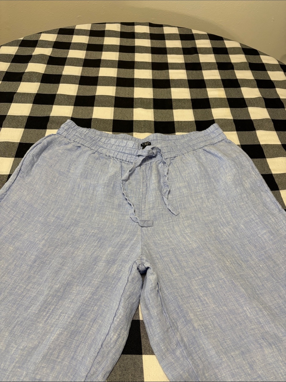 J. Crew Linen Wide Leg Cropped Pant Chambray Blue Women Large Pockets Drawstring - Picture 3 of 16